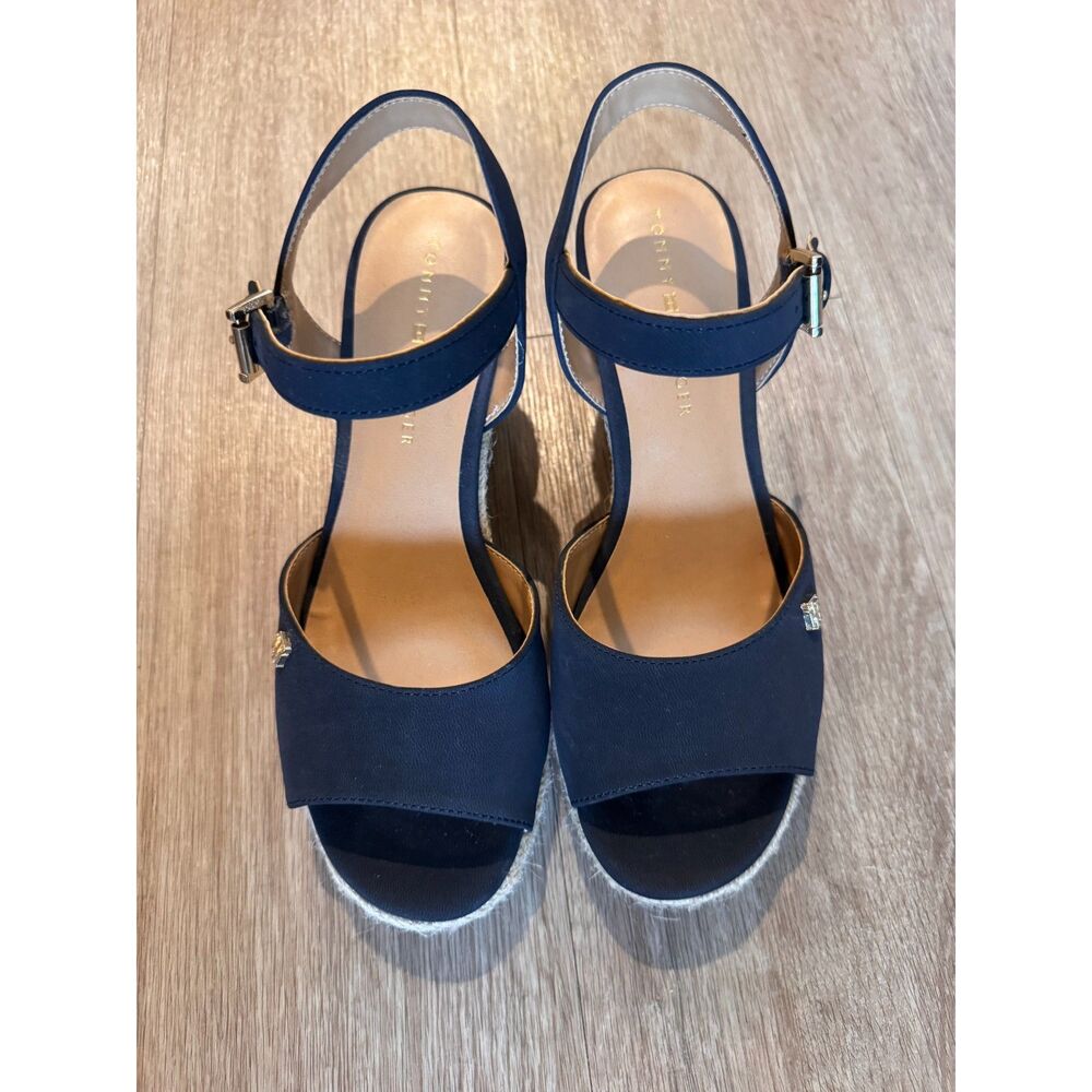 Tommy Hilfiger Womens 6.5M Navy Espadrille Wedge Sandals Ankle Strap